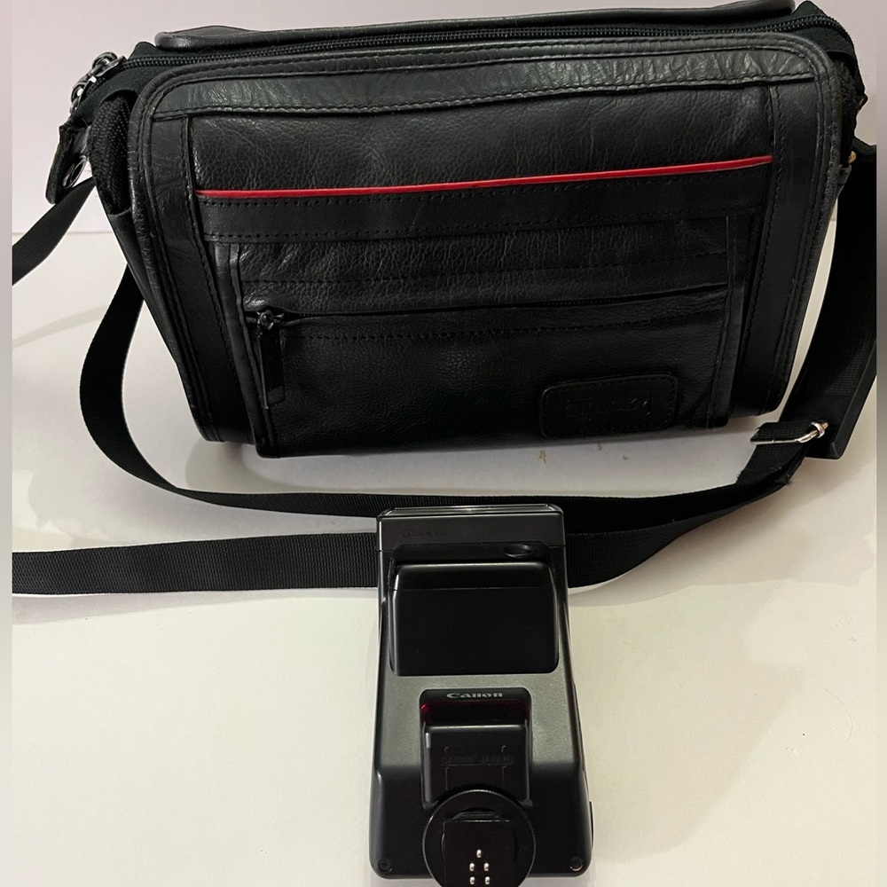 Genuine Leather Blacks Photography Camera Bag + Canon Speedlite 300EZ Flash